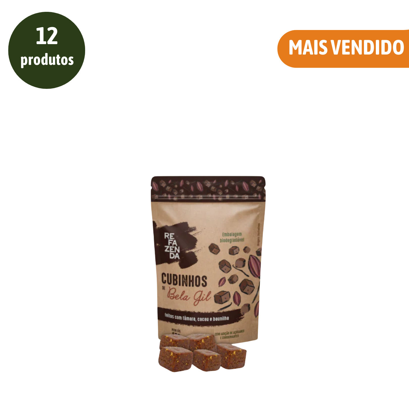 Cubinhos de Cacau e Baunilha | 50g | Unidade por R$15,21